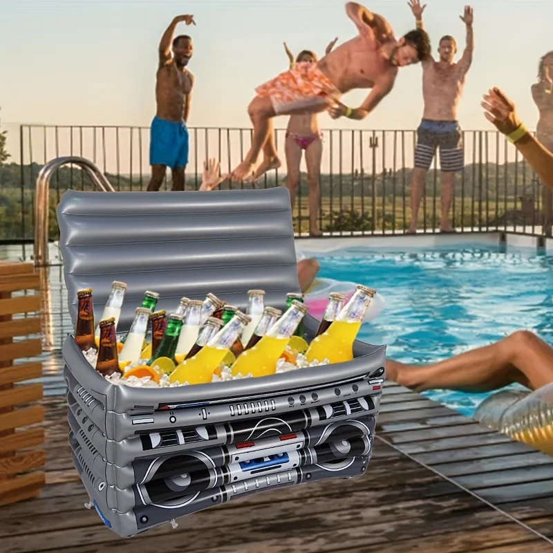 Cubo de hielo de Radio inflable, Enfriador de cerveza portátil, soporte para bebidas, vacaciones, playa, piscina, suministros para fiestas, caja helada de comida inflable
