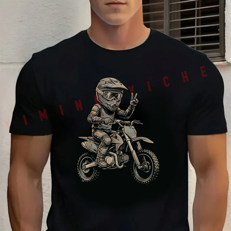 

Motocross Rider Print Men's Cotton Moto T-Shirt Fashionable Casual Summer Travel And Sports Tee