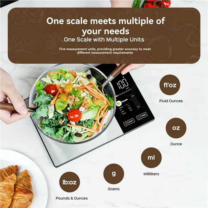 A38T-2X Kitchen Scale Stainless Steel Food Calorie Protein Fat Carbs Nutritional Calculator 11LB/5Kg Weight For Healthy