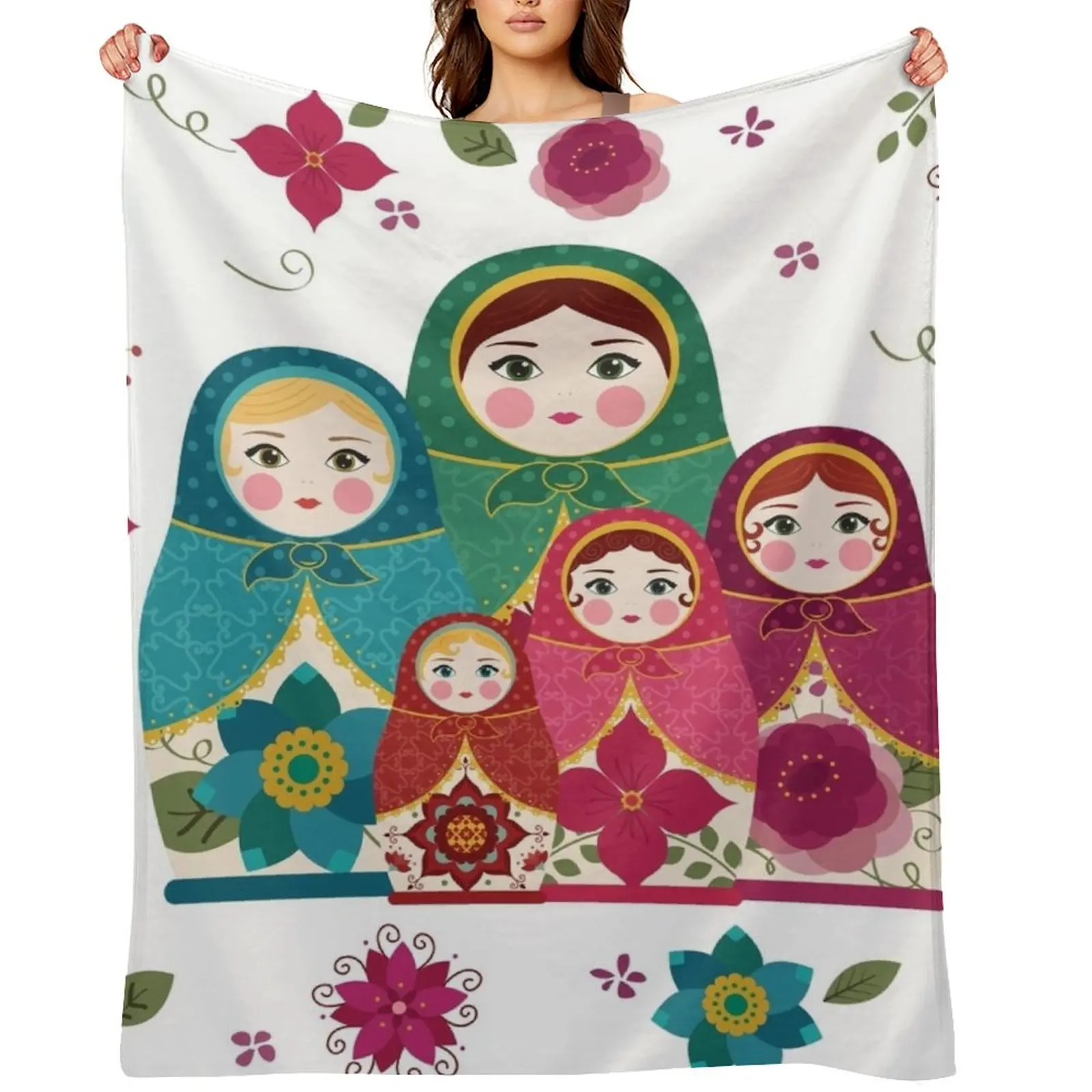 Russian Dolls White Throw Blanket cosplay anime decorative Thin Beach Thins Softest Blankets