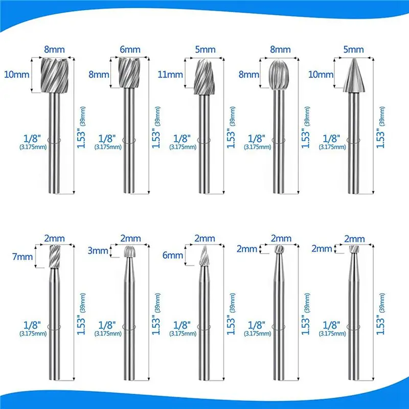A7THK-40Pc HSS Router Carbide Engraving Bits For Dremel Router Bit Set 1/8 Inch(3Mm) Shank For Dremel Proxxon Rotary Tools