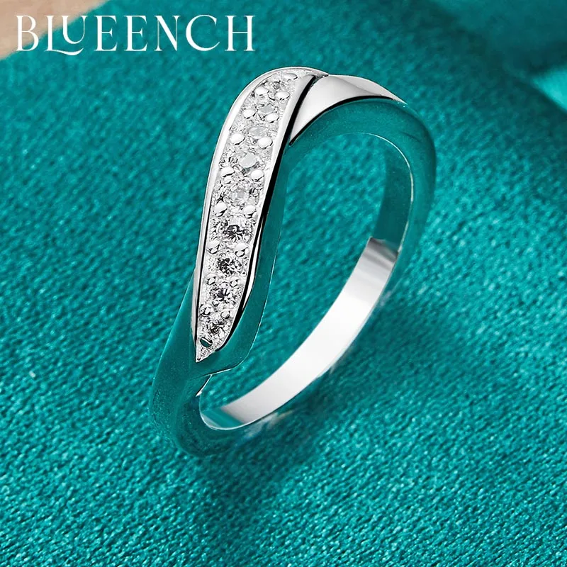 

Blueench 925 Sterling Silver Simple Zircon Twist Ring For Women Proposal Wedding Banquet Fashion Glamour Jewelry