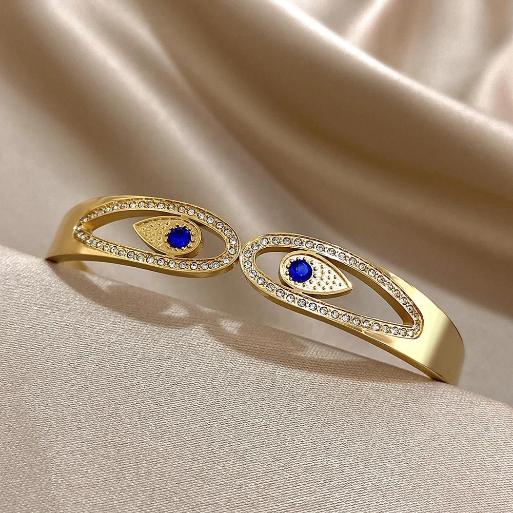 New Stainless Steel Bracelets For Women Men Inlaid Zircon Shell Heart Flower Devil\'s Eye Bangle Bracelet Jewelry Waterproof