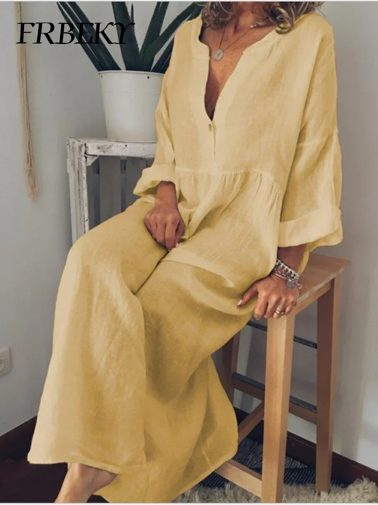 فستان نسائي بأرجوحة كبيرة ورقبة طويلة على شكل حرف V ، فساتين نسائية للعمل ، كاجوال ، ركاب ، صيف ، جديد ، بأكمام