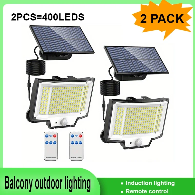 

1/2pcs 400 LED Rainproof Solar Motion Lights Outdoor Separate Panel Solar Powered Light with Remote Wall Lights for Garden Patio