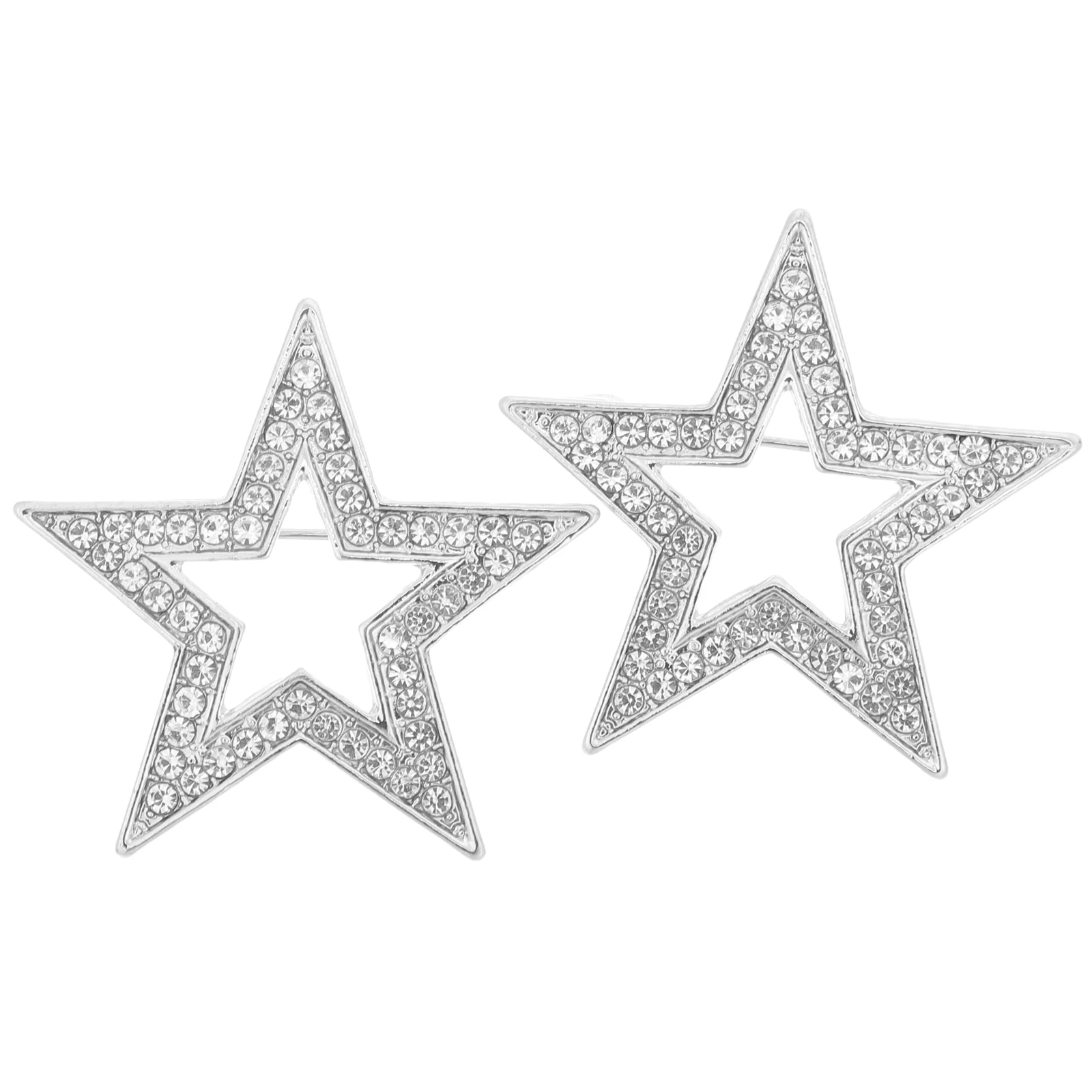 

2pcs Star Brooch Pin Zinc Alloy Rhinestone Lapel Pin Five-Pointed Star Badge For Men Women Cardigans Scarf Suit Dress Wedding