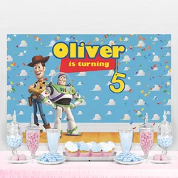 Telón de fondo personalizado de Toy Story de Disney para exteriores, Decoración de cumpleaños de Buzz Lightyear, Woody, Pancarta, suministros de decoración de fiesta para niños