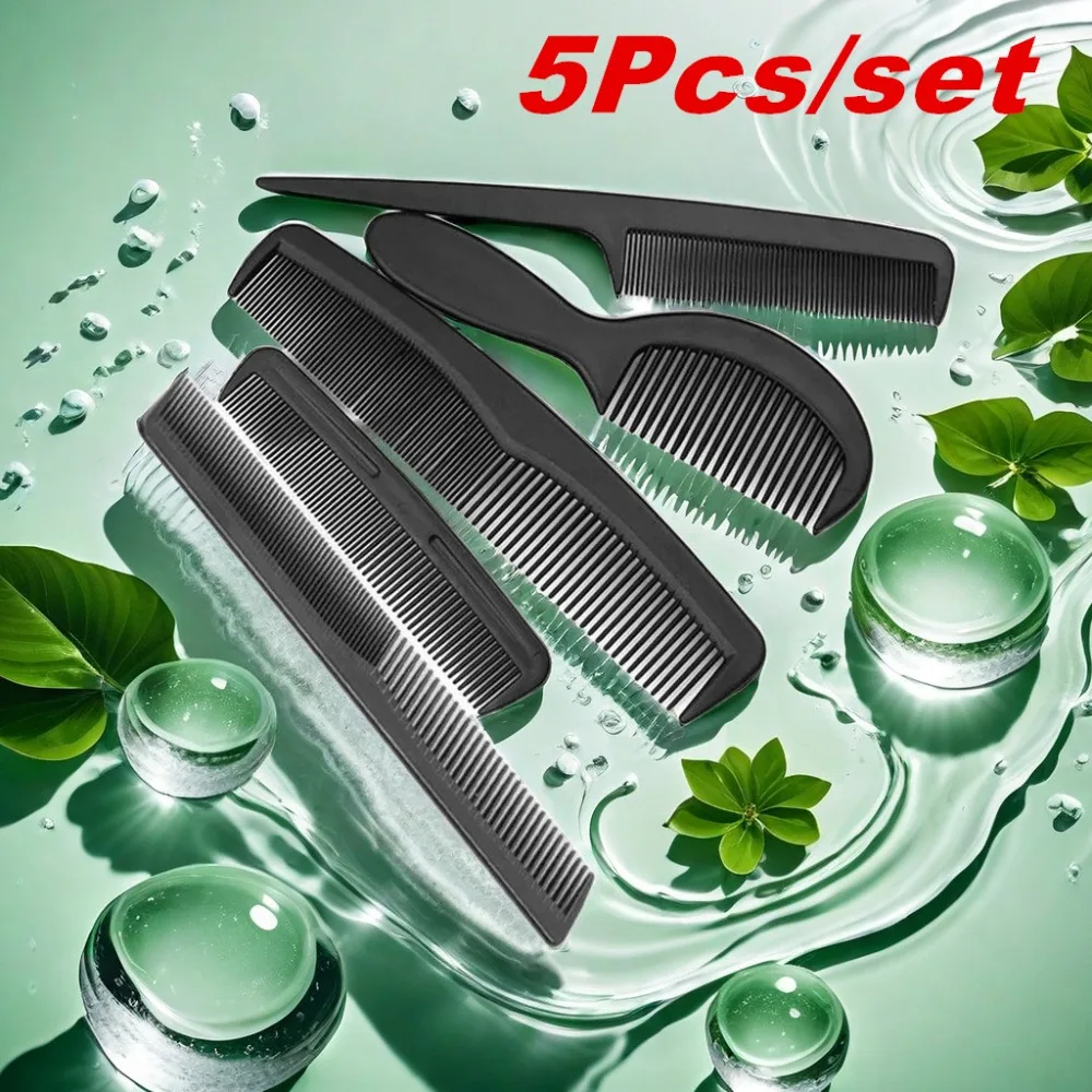 New 5pcs Black Comb Professional Barber Blending Flat Top Hair Cutting Comb for Men Heat Resistant Fade Brush Salon Styling Tool