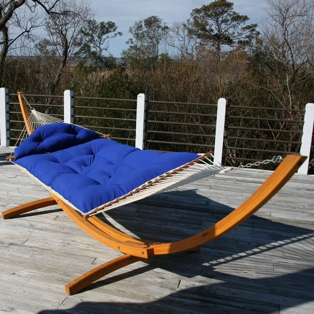 

Sunbrella Royal Blue Tufted Hammock with Detachable Pillow, Handcrafted in The Carolinas, Accommodates 2 People with an 450 Pou