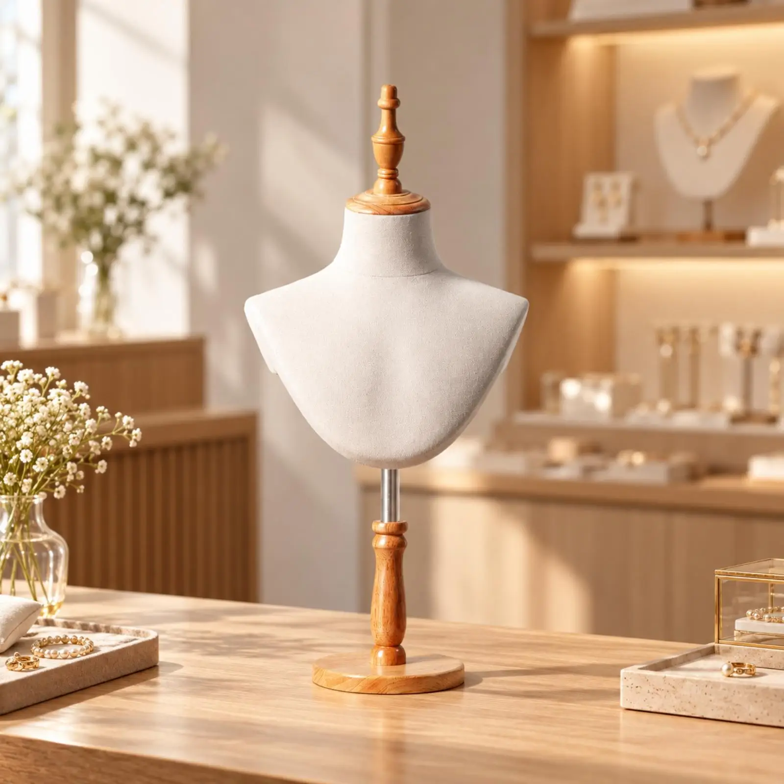 Adjustable Necklace Display Bust Sturdy Textile-Covered Jewelry Display Bust Desktop Necklace Mannequin Stand Tabletop Stable
