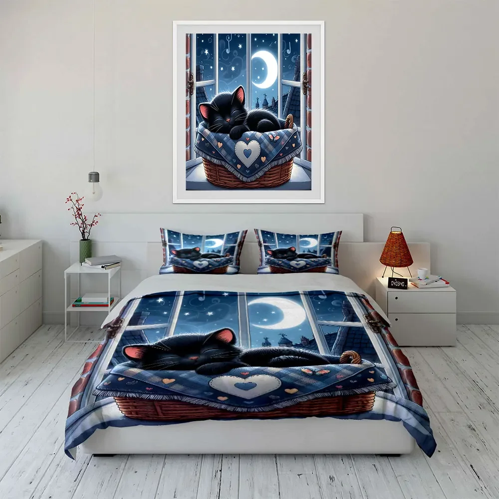 

Cozy Cat Basket Set Nighttime Decor Multiple sizes kid's and adults' bedroom Exquisite 3PC bedding set, gift