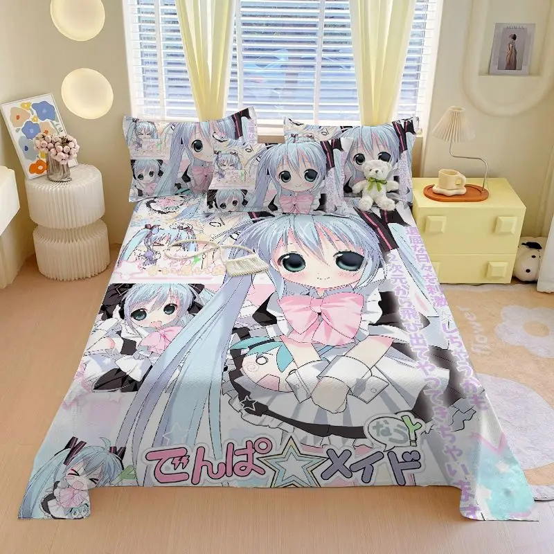 هاتسون ميكو أنيمي ثنائي الأبعاد الكرتون المطبوعة ملاءة سرير الإبداعية جرلي القلب طالب عنبر المخدة ثلاث قطع مجموعة