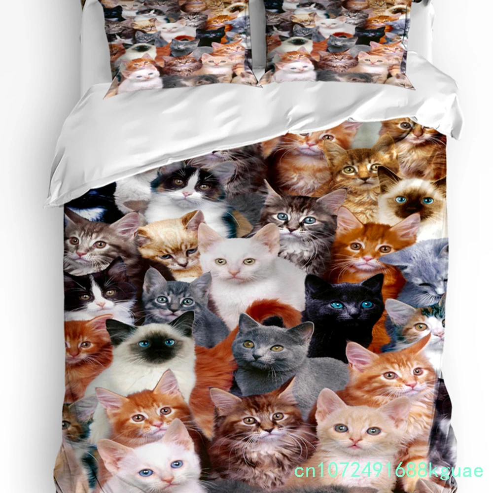 Animal Multi Color Cat Printed Comfort Duvet Cover Pillow Case Home Textile Quilt Cover Boy Kid Teen Girl 3pcs Bedding Set