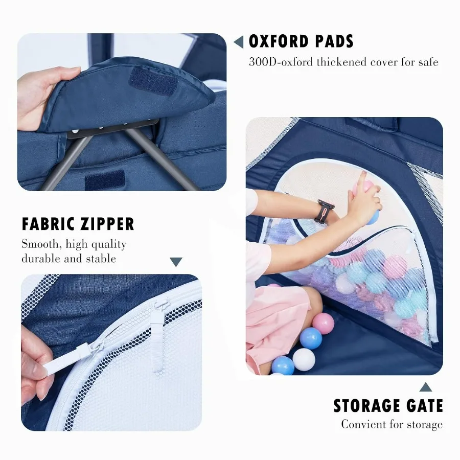 روضة أطفال قابلة للطي للأطفال الرضع والأطفال الصغار مركز أنشطة روضة محمول مع 50 كرة + 2 مقابض للسفر في الداخل #5