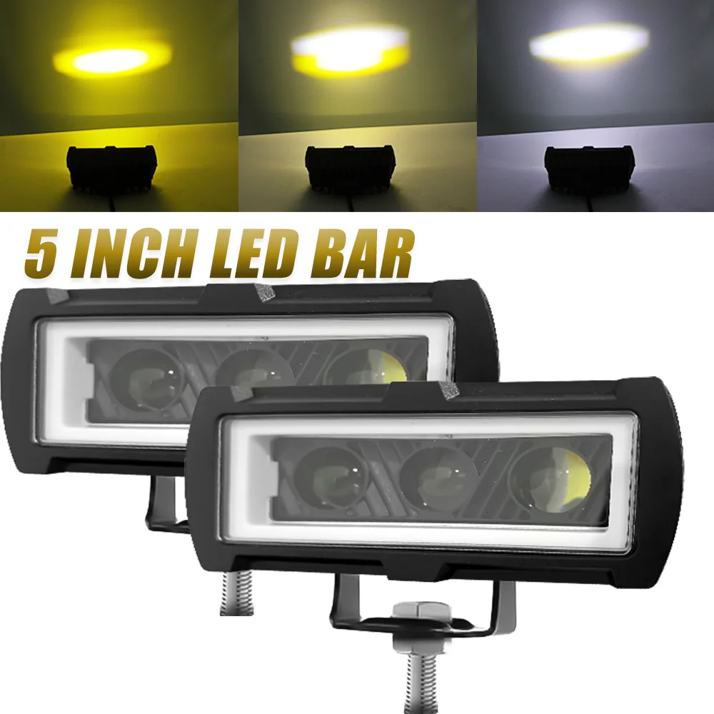 

5 Inch White Amber Led Light Bar with Angel Eyes Car Spotlights DRL Driving Led Work Fog Light for Motorcycle Lada Niva Off Road