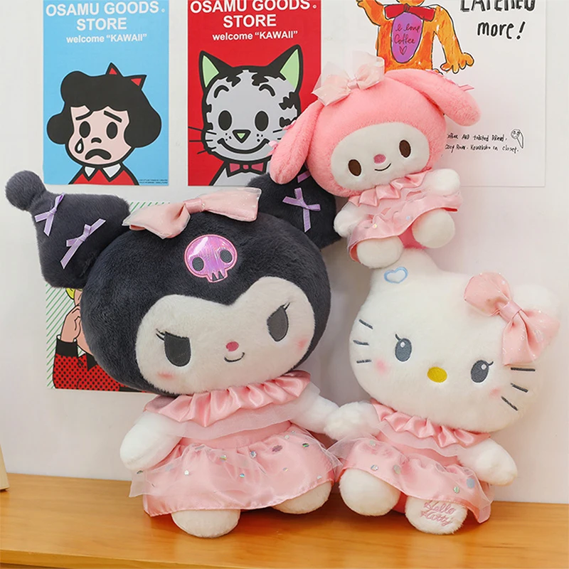 

Sanrio милая плюшевая игрушка Keroppi в платье вишни идеально подходит для детей, подарок на день рождения, Рождество, мягкая кукла с животными для девочек