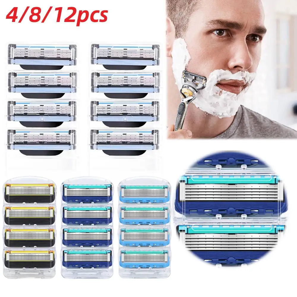 4/8/12pcs Shaving Razor Stainless Steel Blades Refills Durable Shaver Replacement for Gillette Fusion Proglide Safety 5 Layer