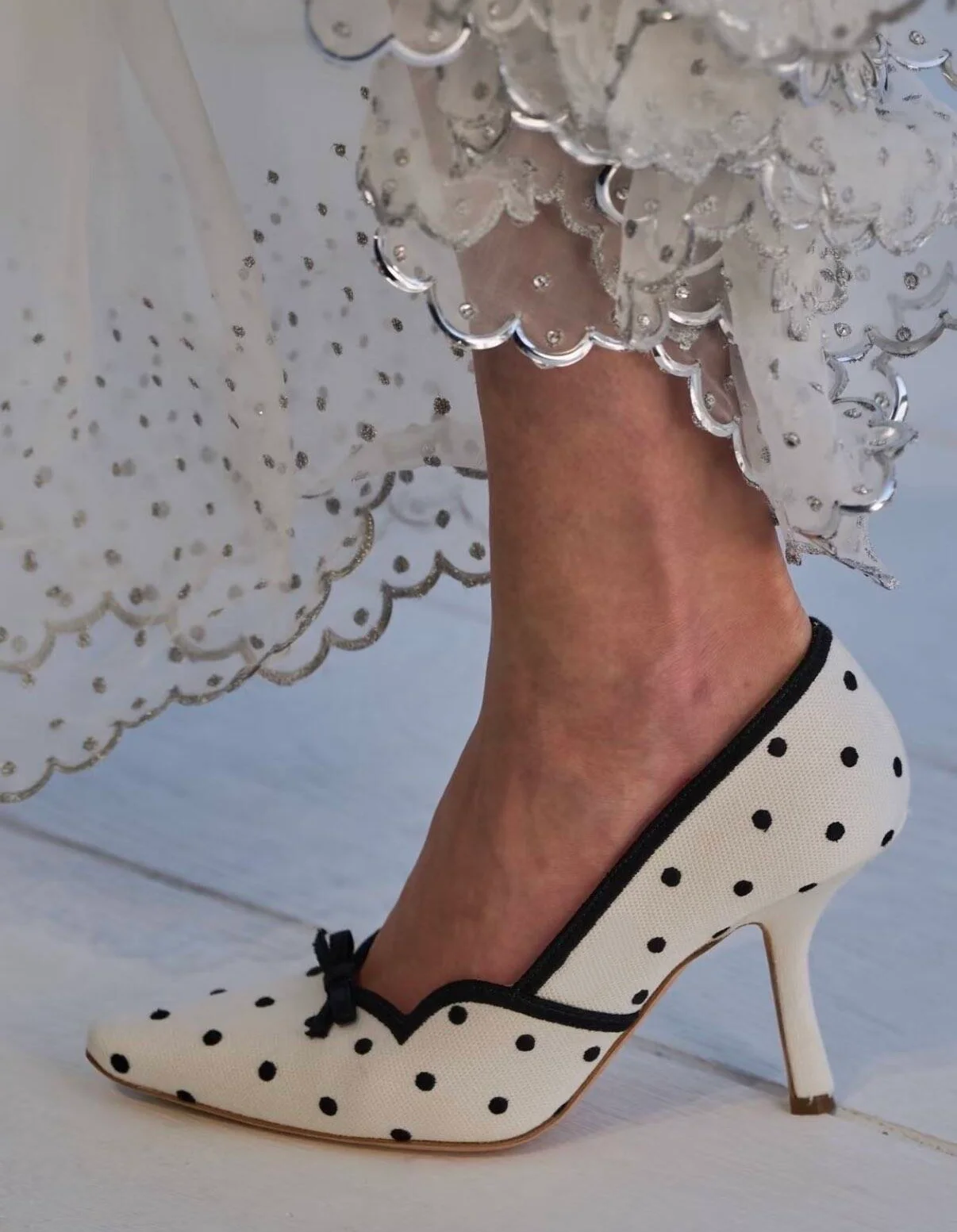 Polka Dot Pointed Toe Butterfly-Kont Shallow Women Marry Jane Shoes Stiletto High Heels Slip On Design Large Size Pumps Shoes
