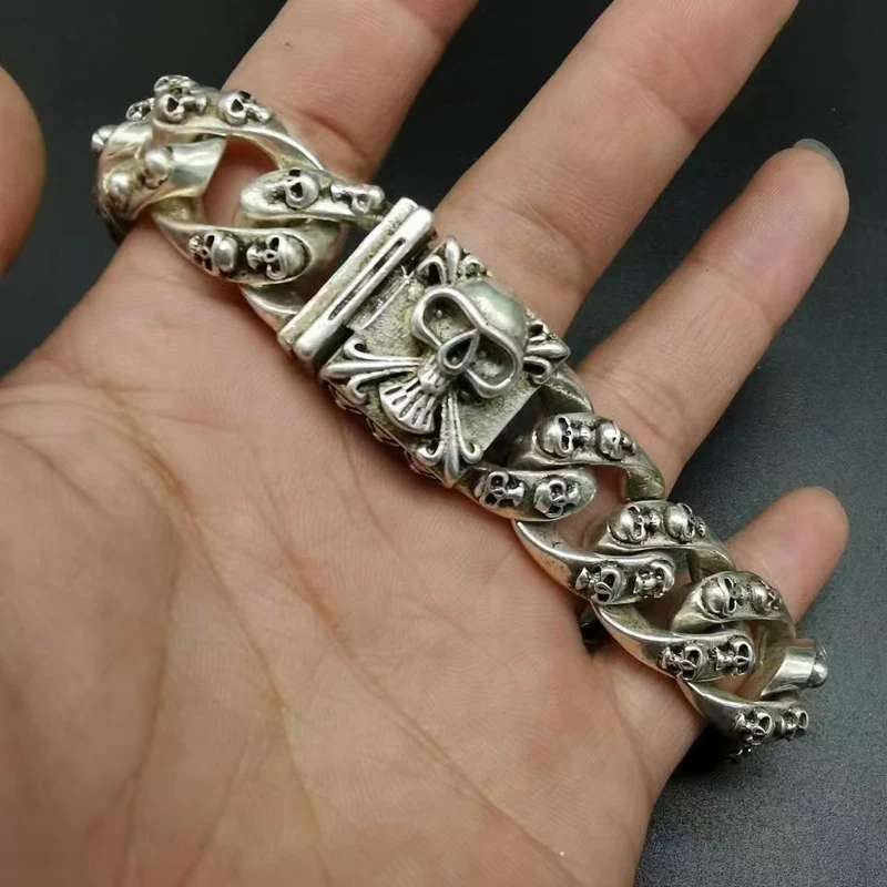 

Vecchio braccialetto fortunato in argento tibetano cinese intagliato a mano