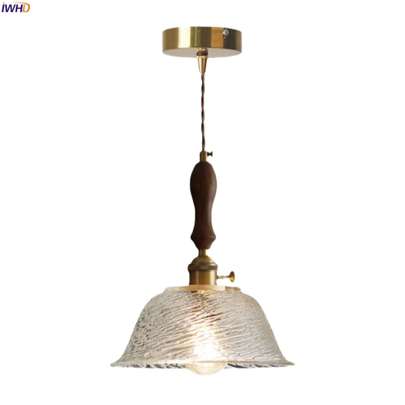 

IWHD American Vintage LED Hanging Lamp For Living Room Kitchen Bedside Home Decor Copper Clear Glass Pendant Lighting Hanglamp