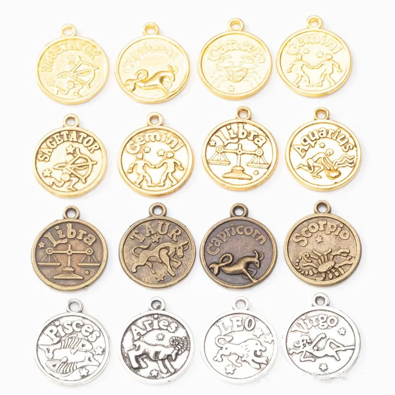 12pcs 21X18Mm Antique Bronze Silver Color Zodiac Charms Metal Alloy Pendants For Bracelet Necklace Earring Diy Jewelry Making