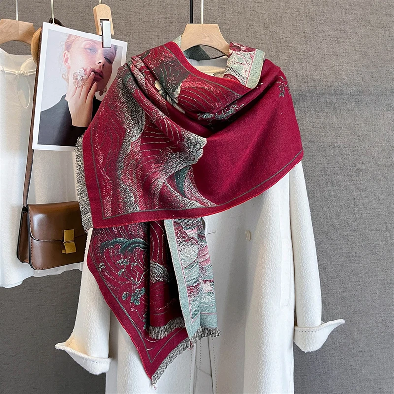 

Autumn Winter Scarf for Women Cashmere Shawls Lady Warm Thick Blanket Cashmere Bufanda Poncho Echarpe Stoles Student Scarves