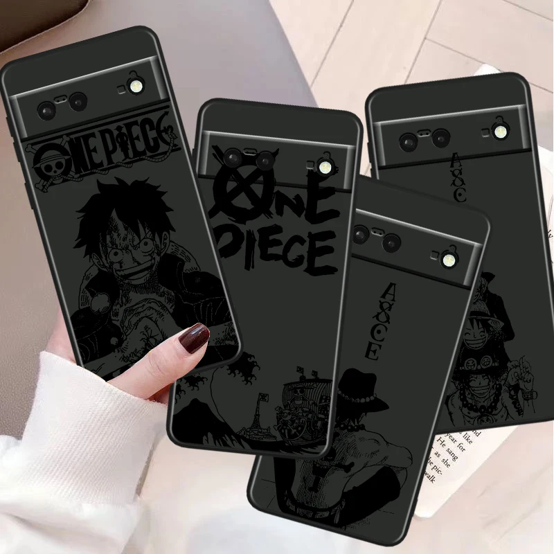 O-nes P-ieces Anime Shockproof Cover For Google Pixel 8 7A 6A 5A 5 4 4A XL Pro 5G Black Phone Case Soft Fundas Capa Phone Case