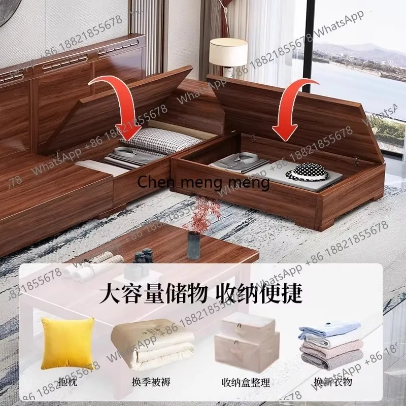 

Walnut size apartment living room solid wood storage sofa new Chinese winter and summer dual-purpose straight row sofa F150