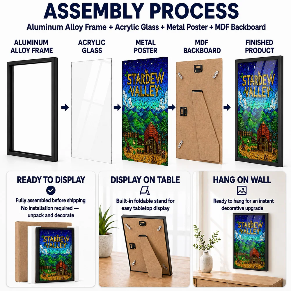 Stardew Valley Stained Glass Metal Poster With Aluminum Alloy Frame Personalized Photo Arcade Style Wall Art For Player Lounge
