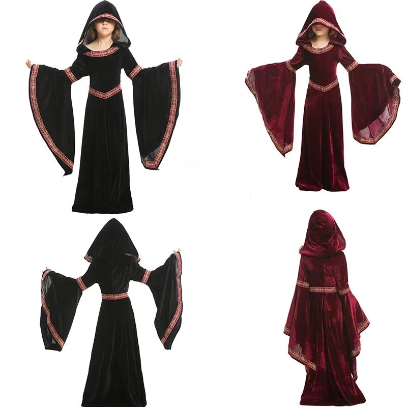 

Robe de sorcière Vampire Cosplay médiévale, Costumes d'halloween pour enfants filles du moyen âge, spectacle de fête de carnaval