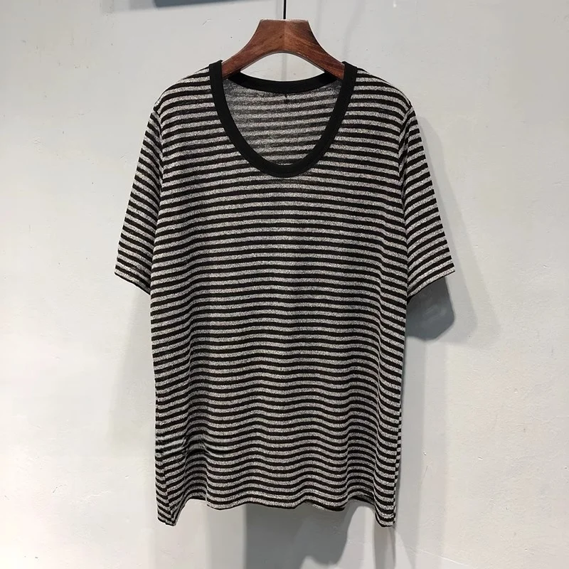 

Loose Fit Mid-Length Striped ort-Sve U-Ne T-irt Women's plus Size Comfortable Lazy Sle Spring Summer New Arrival