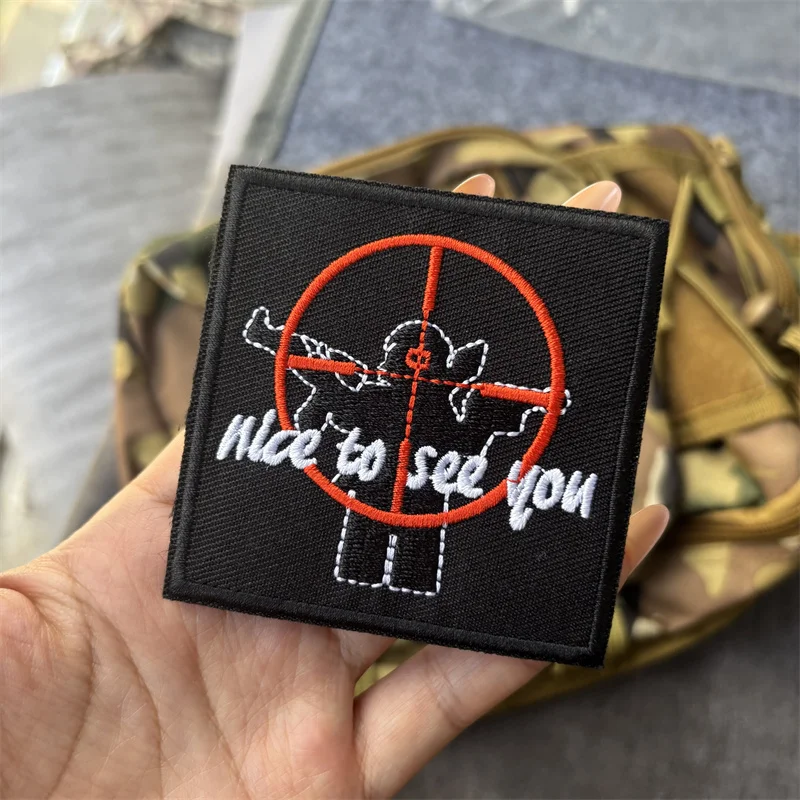 Parche bordado Encantado de verte táctica para mochila con velcro - imagen 2