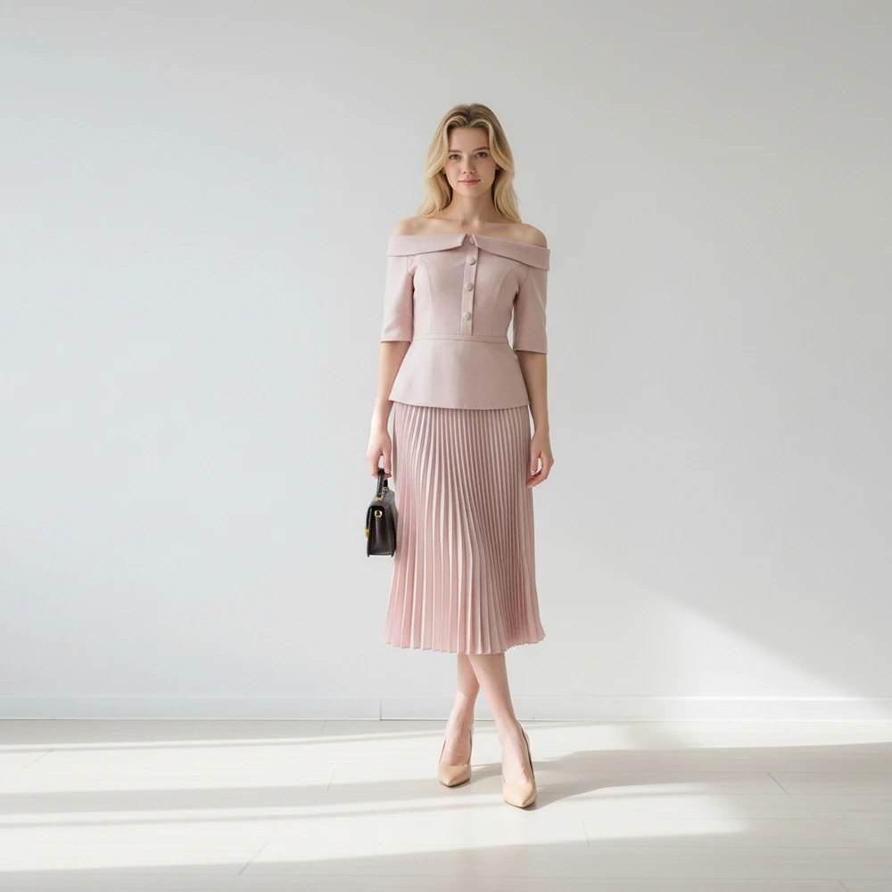

Elegant Wedding Guest Dress Gentle Pink Tea Length Mother of the Bride Dresses for Women A Line Evening Dress Midi