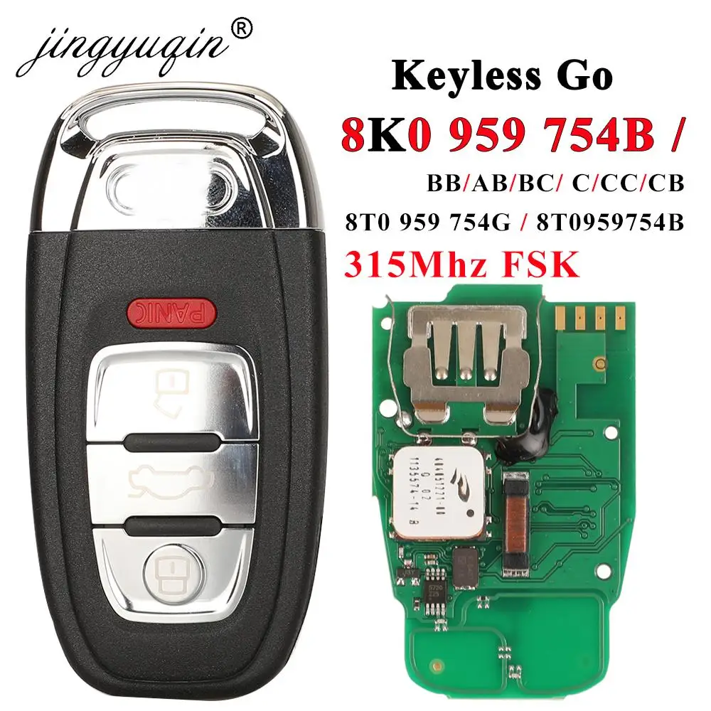 jingyuqin 4 Button Smart Remote Key Keyless Go 315MHz for Audi Q5 A4L A5 A6 A7 A8 RS4 RS5 S4 S5 8T0959754G/B 8K0959754B 754AB/BB 