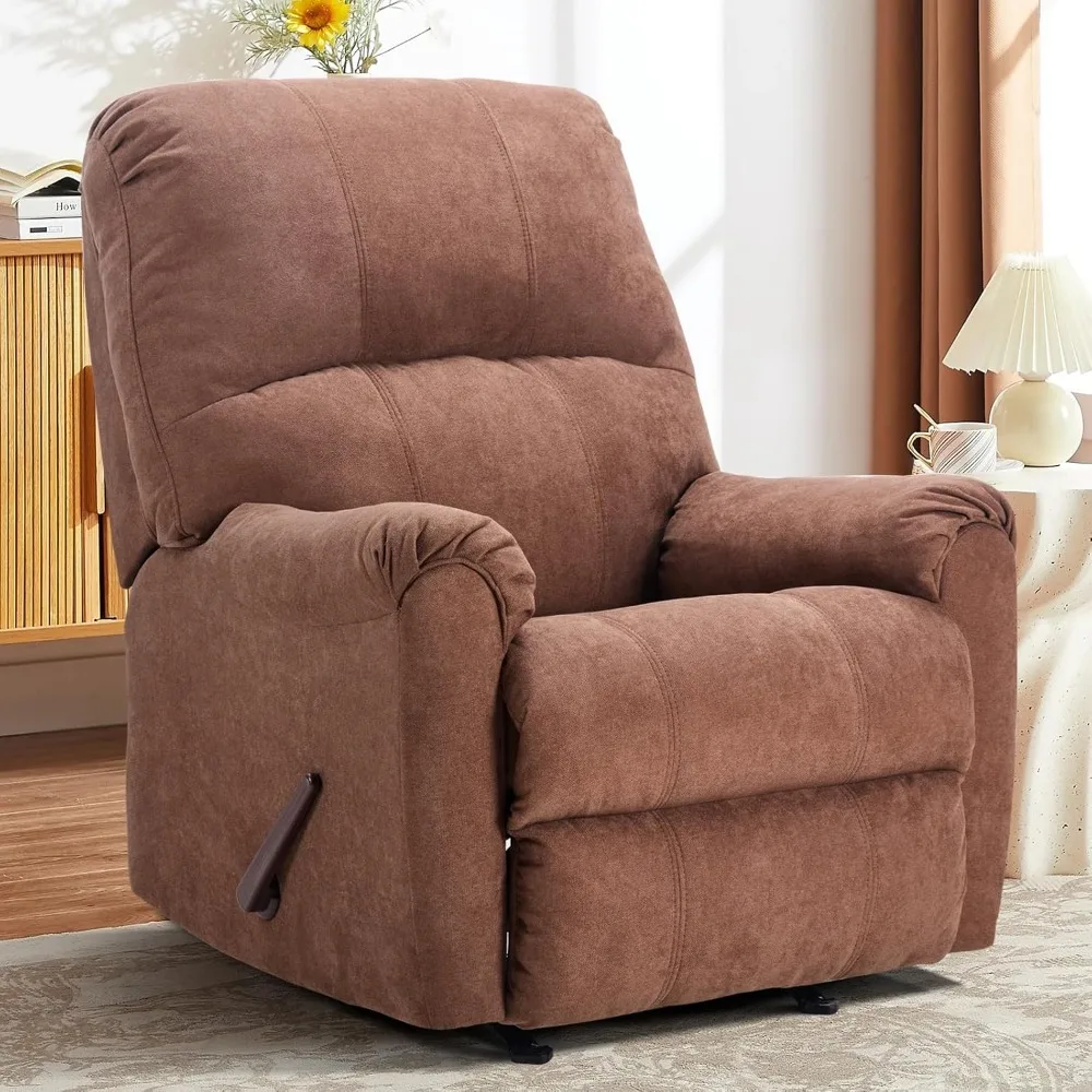 Rocker Recliner Chair for Adults,Manual Recliner Chair with Overstuffed Backrest and Armrests, Soft Fabric Manual, Custom