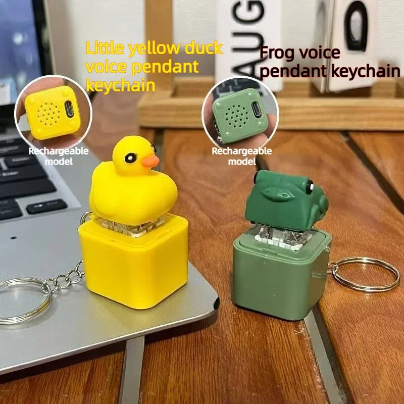 Funny Frog Duck Key chains Rechargeable Keyboard Clicker Sound Keyring with LED Light for Stress Relief Fashion Jewelry 2026