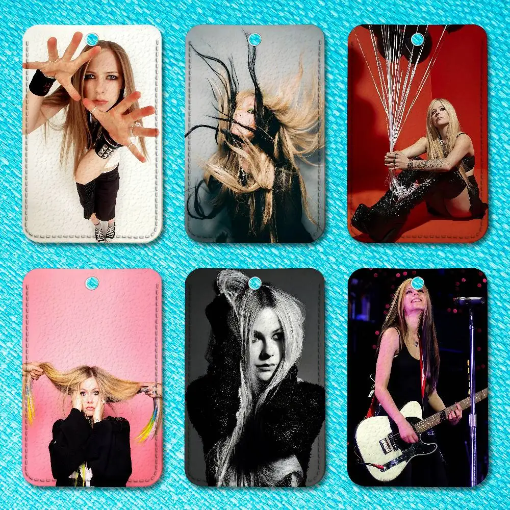 

A-Avril Singer L-LavigneS Premium PU Leather Card for Daily Use Holder Card Case with Metal Carabiner Customizable Design