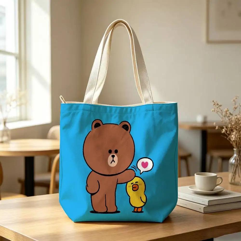 Cartoon L-LINE F-Friends Tote Bag for Women Reusable Shopping Tote Bag Zippered Shoulder Bags Print 5