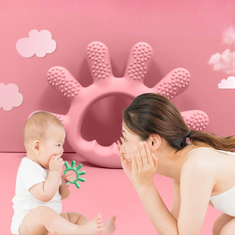 Silicone Teether Toys para bebê recém-nascido, BPA Free, Finger Ring, Chupeta Chain, Calmante Teething Toys, Presentes, 1Pc