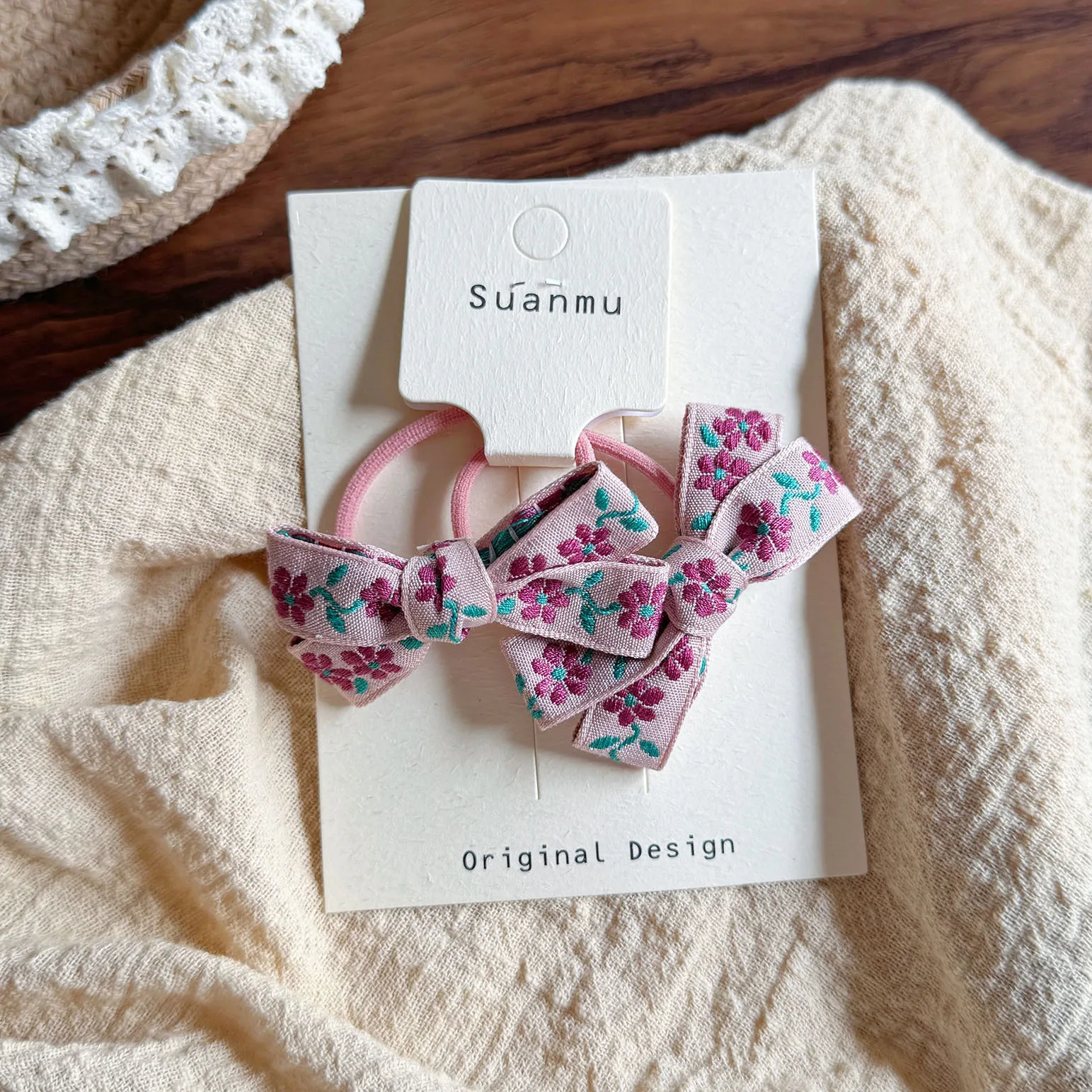 2pc Pink Embroidery Bow Baby H - Embroidery Organza ulasan dan harga