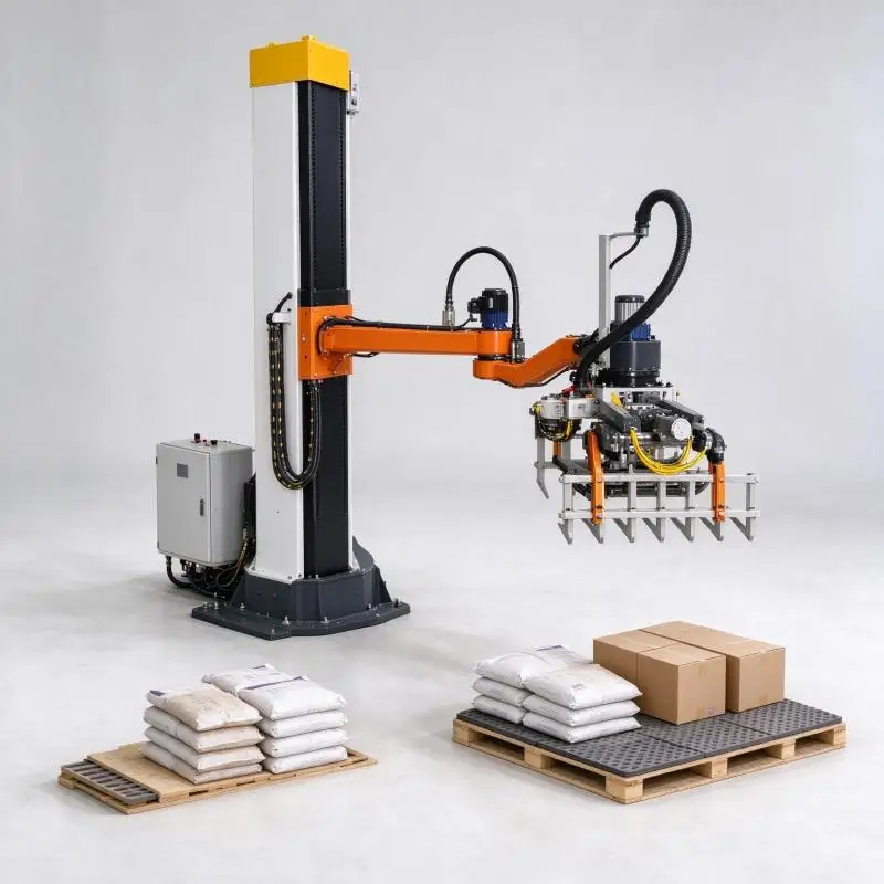 Column Palletizer Fully Automatic Column Pallet Stacker Compact Structure Palletizer For Small Scale Packaging Workshop