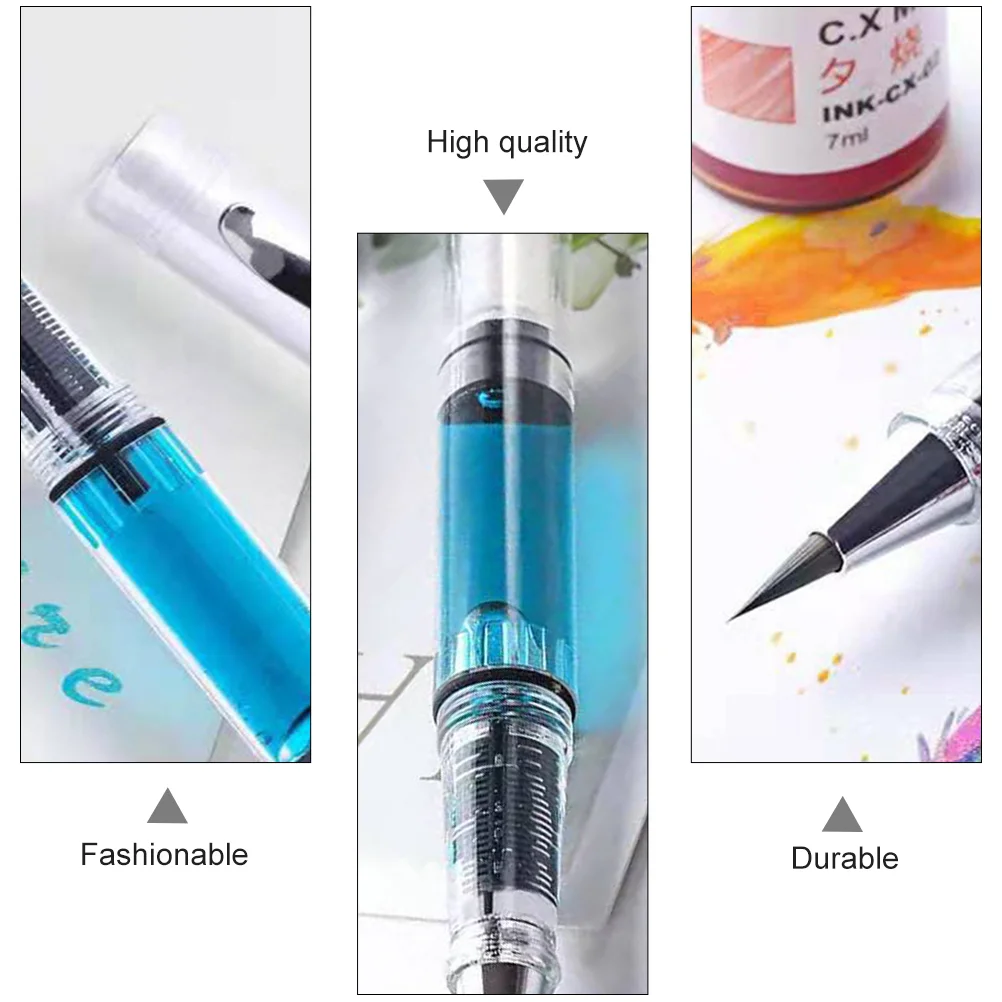 2 Pcs Pen-Type New Writing Brush Scrapbook Refillable Ink Fountain Piston Lettering Calligraphy Plastic Student Paint