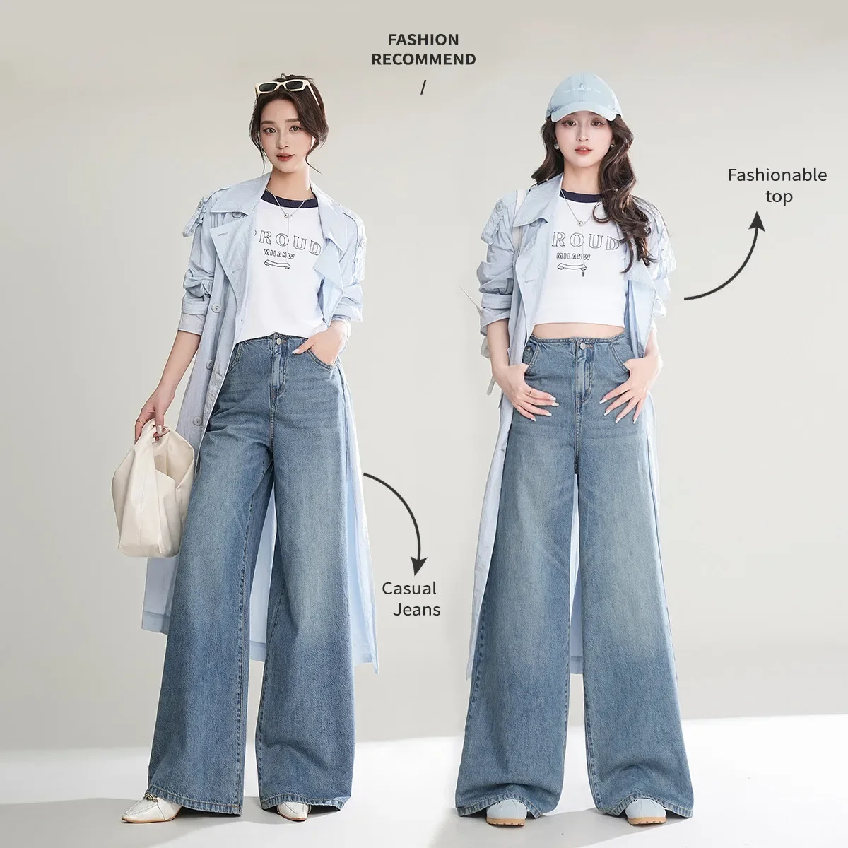 One-button Retro Washed Long Jeans 2025 Spring High-waisted Wide-legged Non-stretch Straight Women's Casual Denim Pants