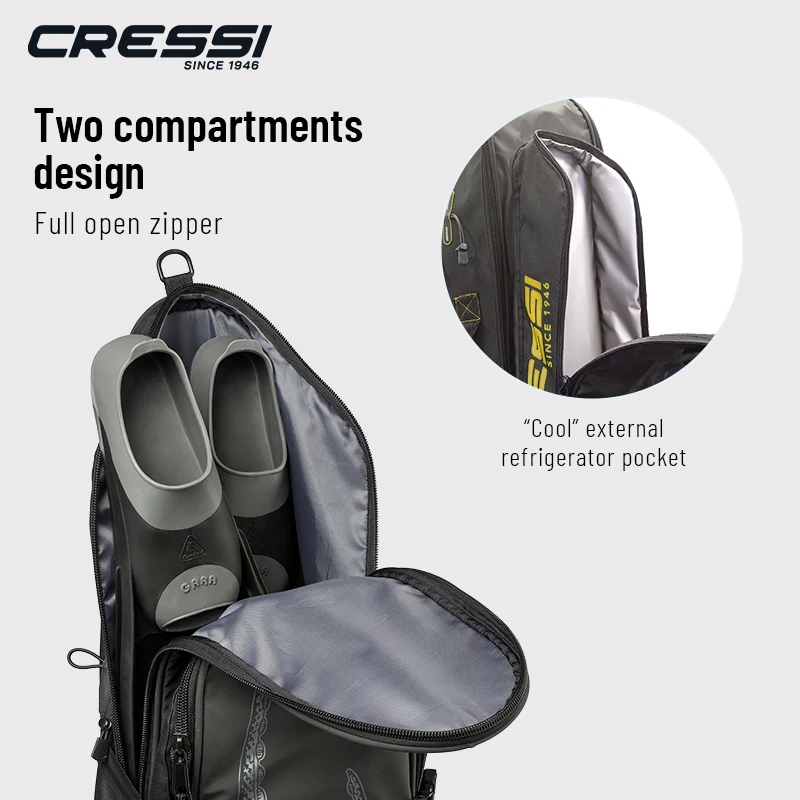 Cressi Fishing Freediving Fin Bag Backpack for Spearfishing Equipment Waterproof Scuba Long Blade Piovra