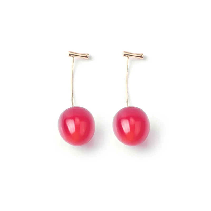 Cherry Earrings,red  Cherry Pearl Girls\' Heart-shaped Summer Earrings Korean Earrings