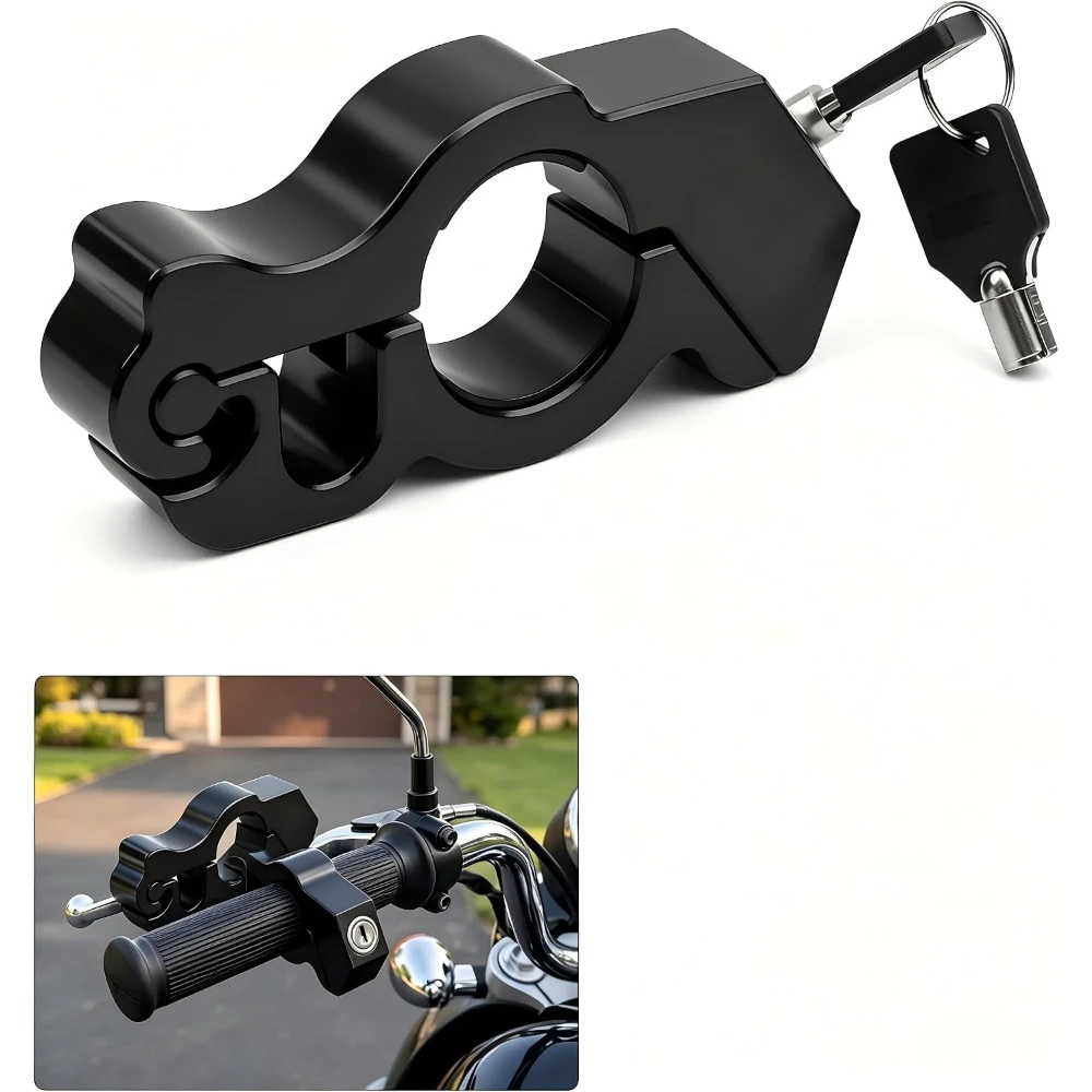 Motorcycle Handlebar Lock, Alloy Heavy Duty Anti-Theft Handlebar Device, Anti-Picking Adjustable Throttle Brake Lock