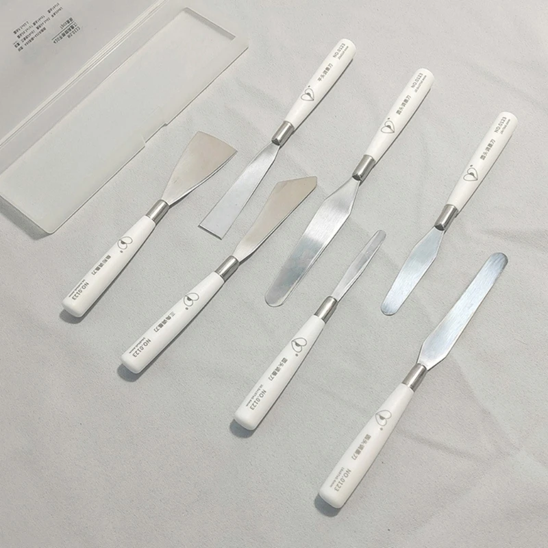 7pcs aço inoxidável espátula pintura paleta ferramenta alça ferramenta paleta