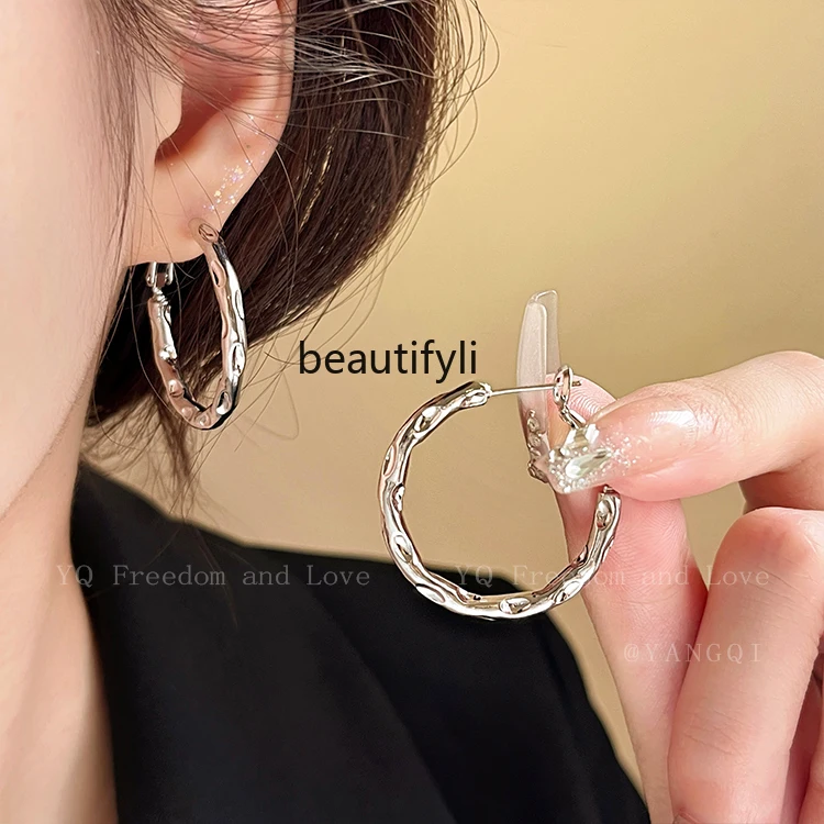 Niche High-Grade Gold Pigment Ring Ear Ring Women's  Temperamental Cold Style Hoop Earrings Unique Design Earrings