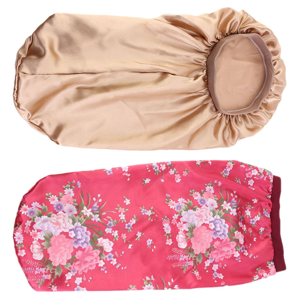 2 Pcs Hair Cap Silk Printed Stretch Miss Satin Sleep Bonnet Jumbo Bonnets