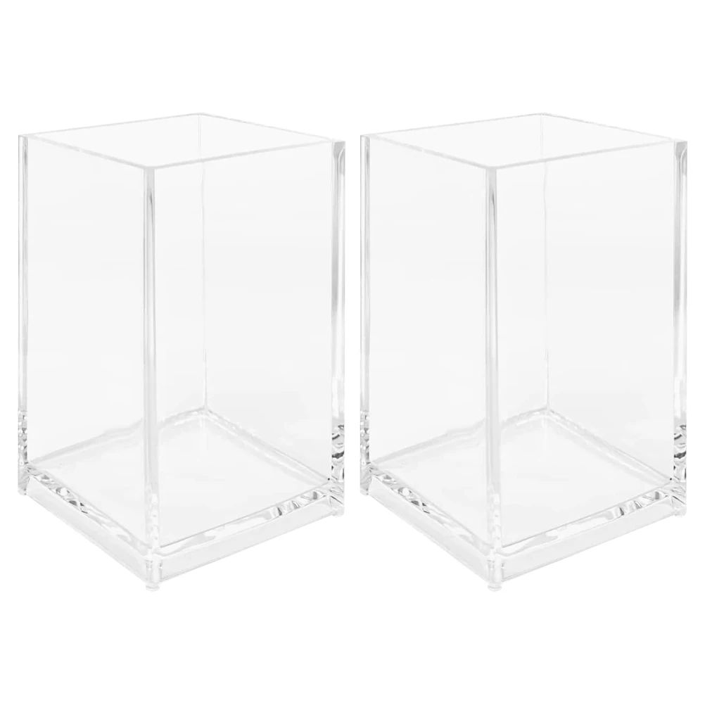 

2pcs Acrylic Pen Holder Clear Desk Storage Makeup Brush Stationery Pencil Organizer Bucket Neat Clean Portable Lightweight